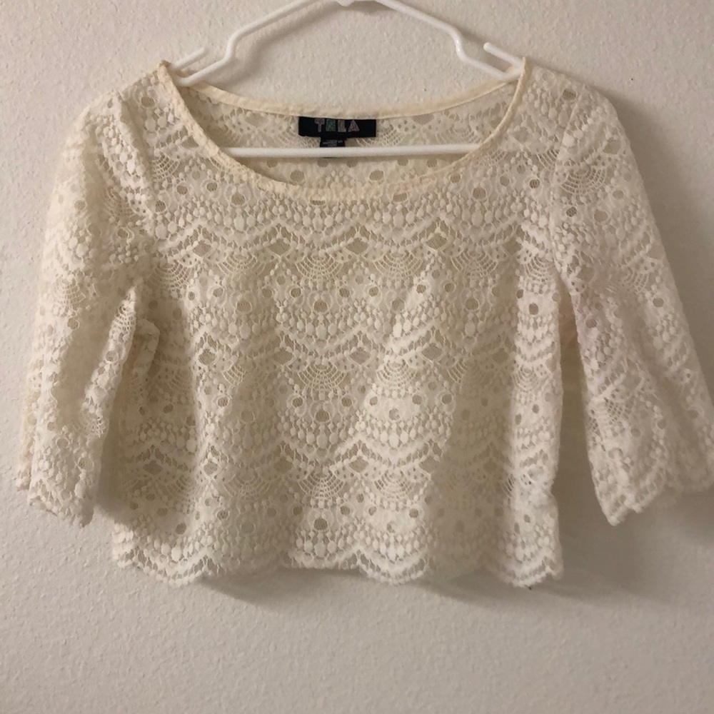 Small cream scalloped lace crop top